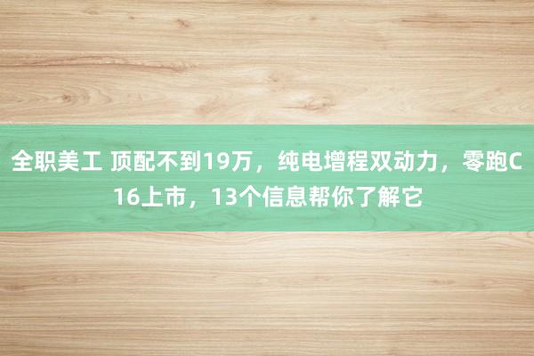 全职美工 顶配不到19万，纯电增程双动力，零跑C16上市，13个信息帮你了解它